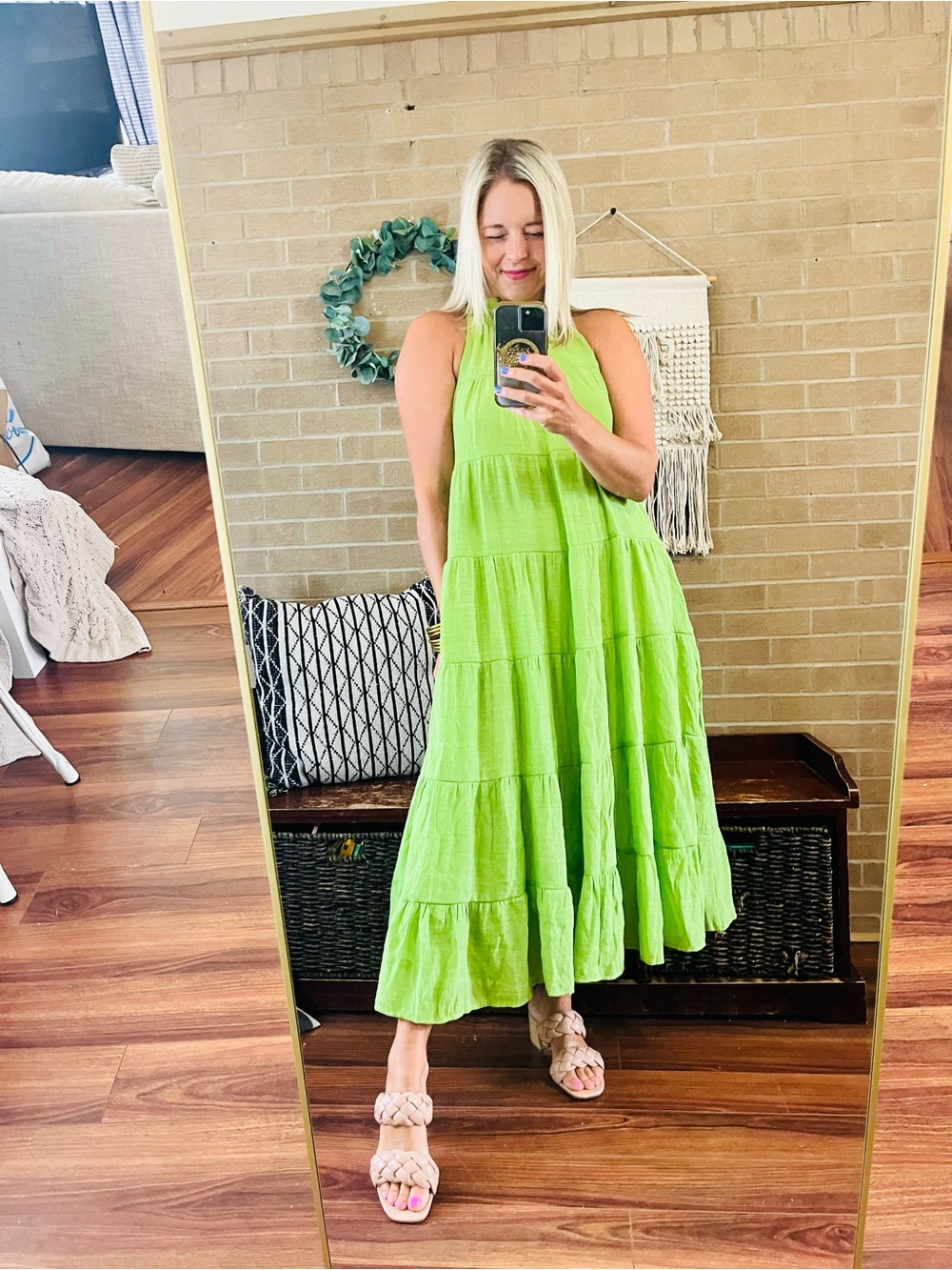 Sleeveless Tiered Maxi Dress in Lime Green